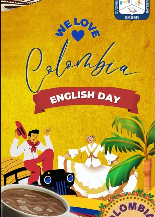 English day Imagen mostrando diversos elementos relativos al english day de la IE Juan XXIII. Entre los elementos tenemos un sombrero vueltiao, el escudo de la institución y la bandera de Colombia.